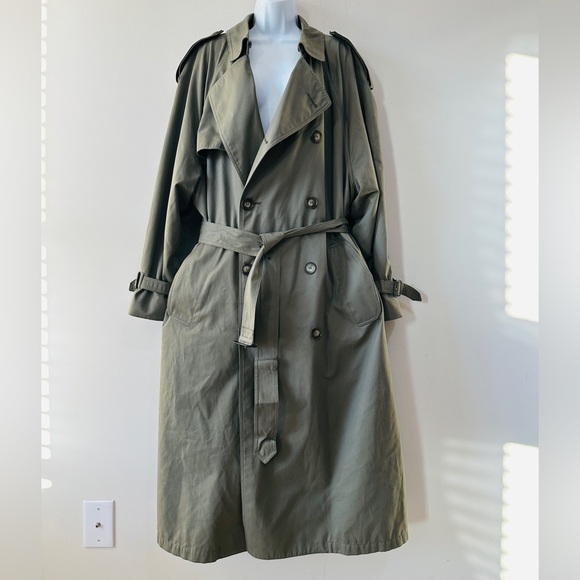 Vintage London Fog Green Double Breasted Trench Coat Size 42 - Picture 5 of 8